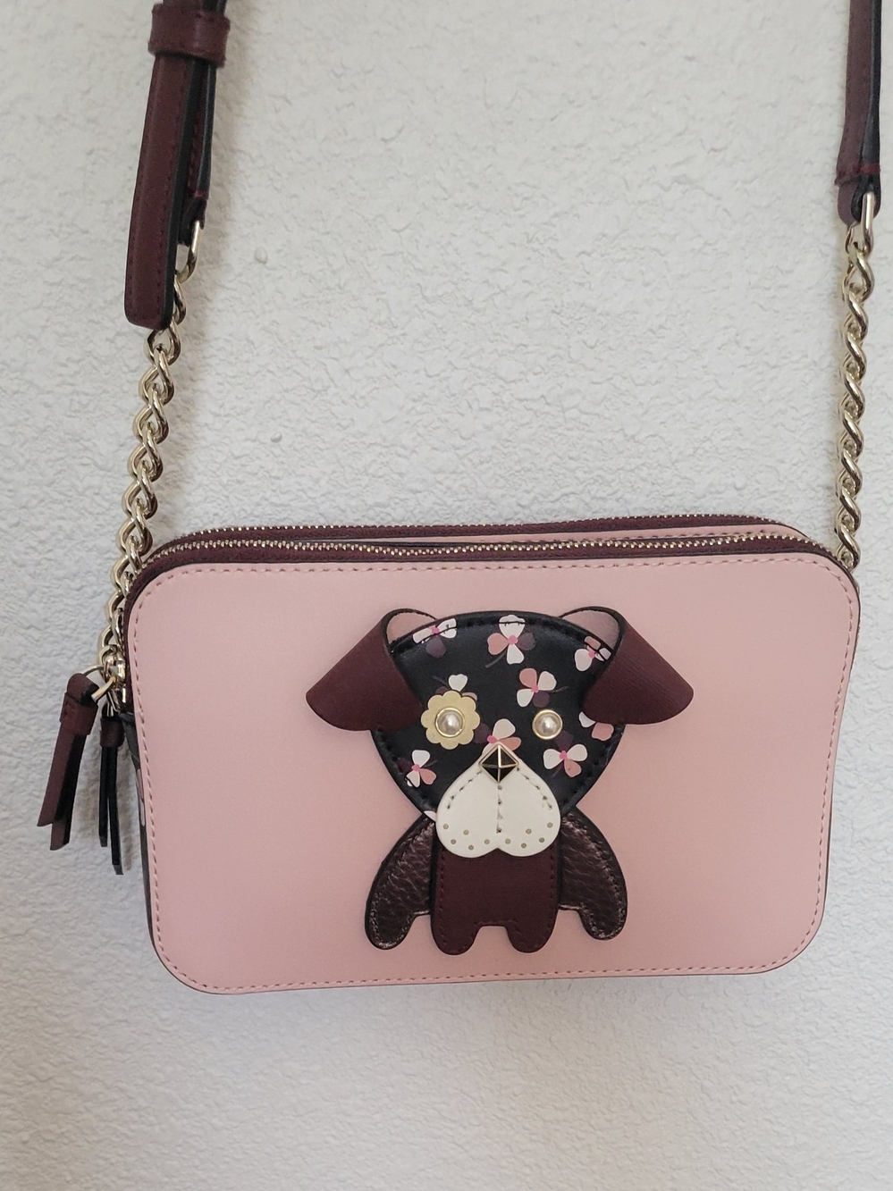 kate spade Pink Crossbody Bag with Floral Puppy Applique